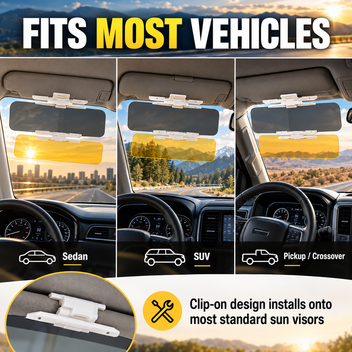 ⏳🔥LIMITED-TIME 50% OFF! Careluxpro Universal HD Anti-Glare Car Visor for Day & Night