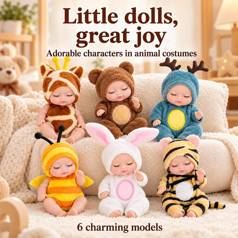 🎁50% OFF NOW! Mini Reborn Baby Dolls Set – Lifelike Realistic Tiny Dolls with Cute Animal Bathrobe Outfits, Perfect Kids Gift Box