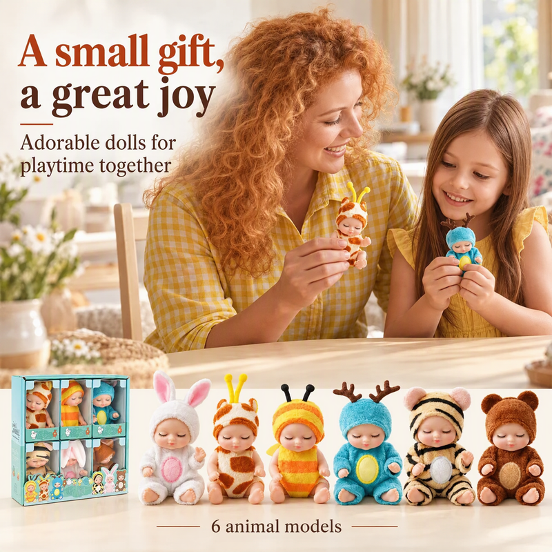 🎁50% OFF NOW! Mini Reborn Baby Dolls Set – Lifelike Realistic Tiny Dolls with Cute Animal Bathrobe Outfits, Perfect Kids Gift Box