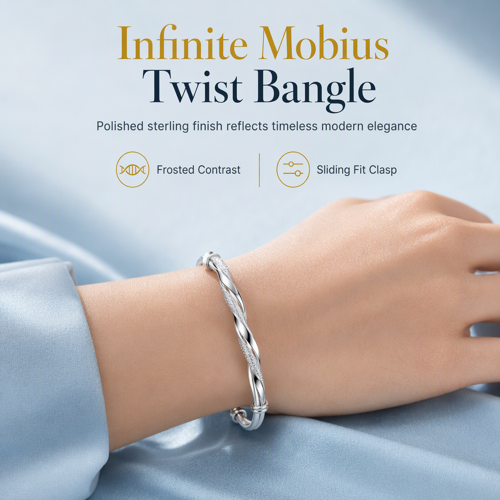 ✨ Mobius Twist Bangle – Frosted & Polished Finishes for Everyday Elegance & Evening Style ❤️🎁