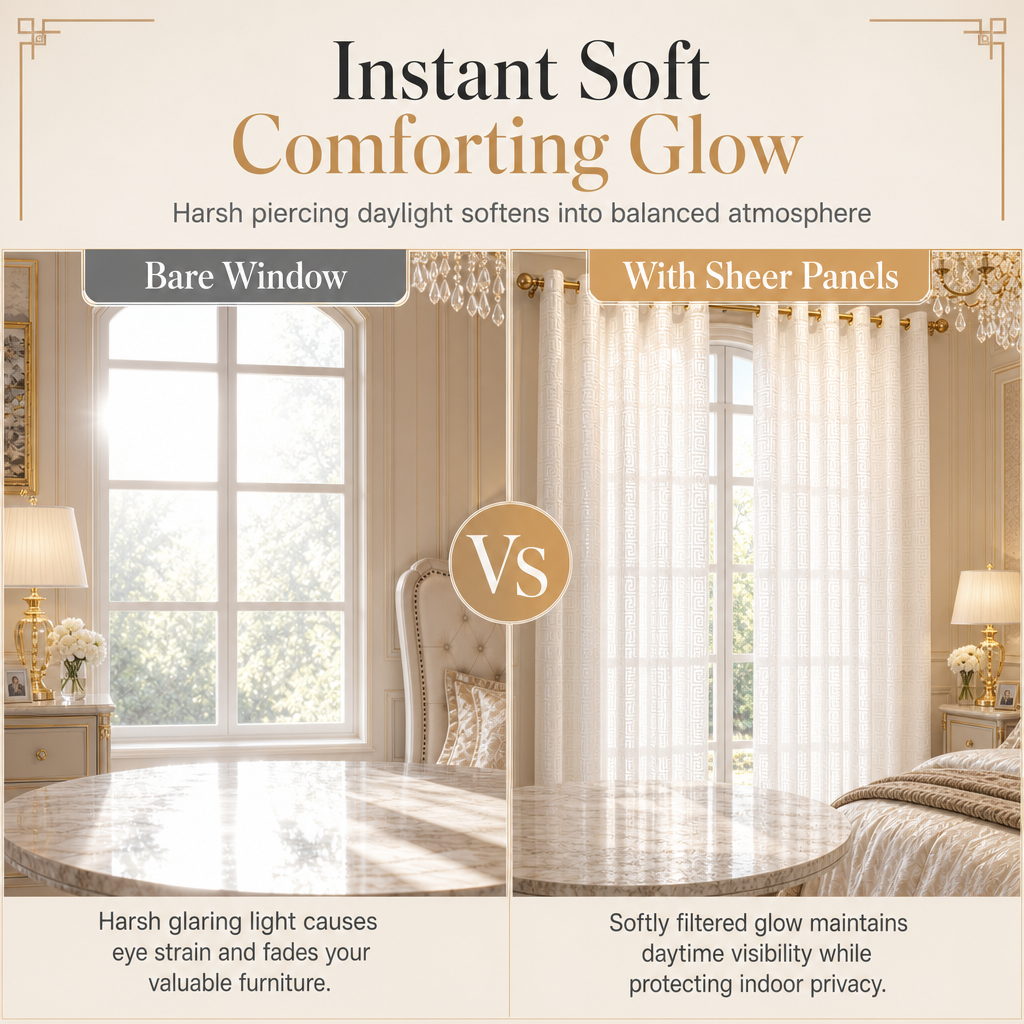 ⏳🔥LIMITED-TIME 50% OFF! ⏰✨ Geometric Jacquard Sheer Curtain – Light Filtering, Elegant, Durable 🕊️