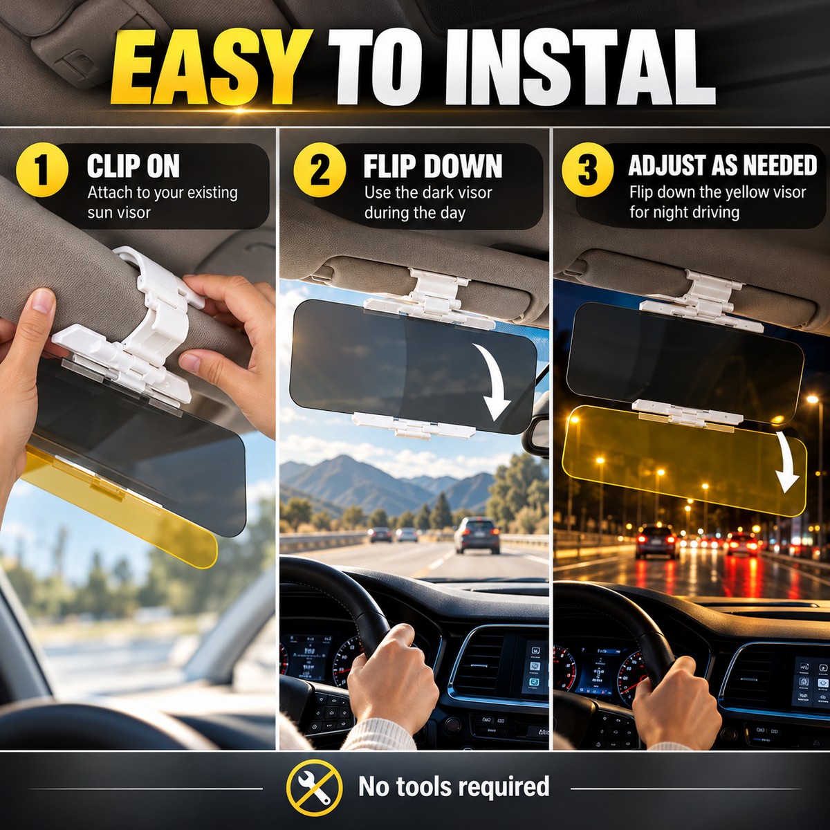 ⏳🔥LIMITED-TIME 50% OFF! Careluxpro Universal HD Anti-Glare Car Visor for Day & Night