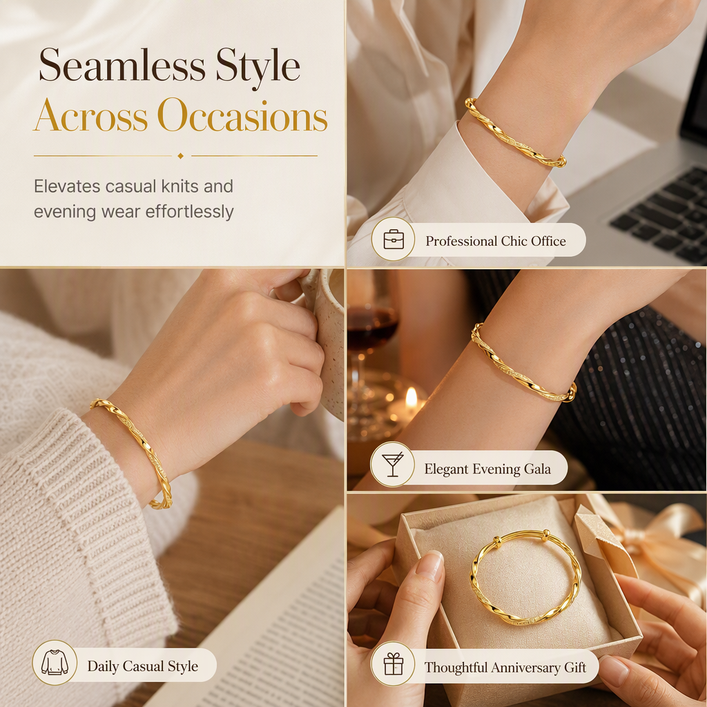✨ Mobius Twist Bangle – Frosted & Polished Finishes for Everyday Elegance & Evening Style ❤️🎁