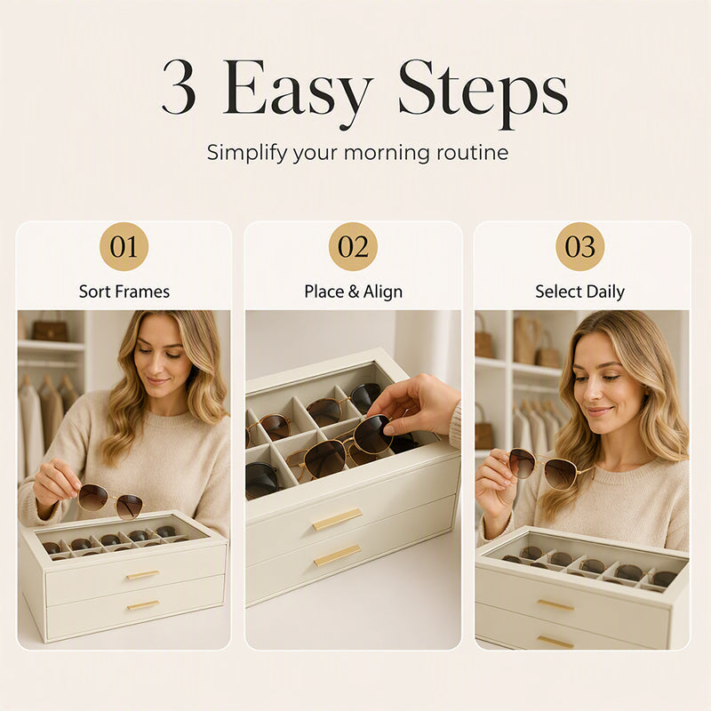 ⏳Time-Limited Special⏰2-Tier Sunglasses Organizer Box with Transparent Glass Top Display