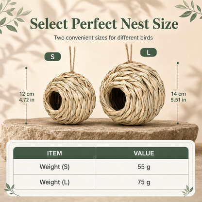 Handwoven Straw Spherical Bird Nest with Round Opening for Outdoor Garden and Yard Decoration