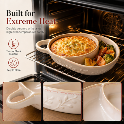 📢📢50% OFF !! ⏰Retro Ceramic Divided Baking Dish with Single Handle