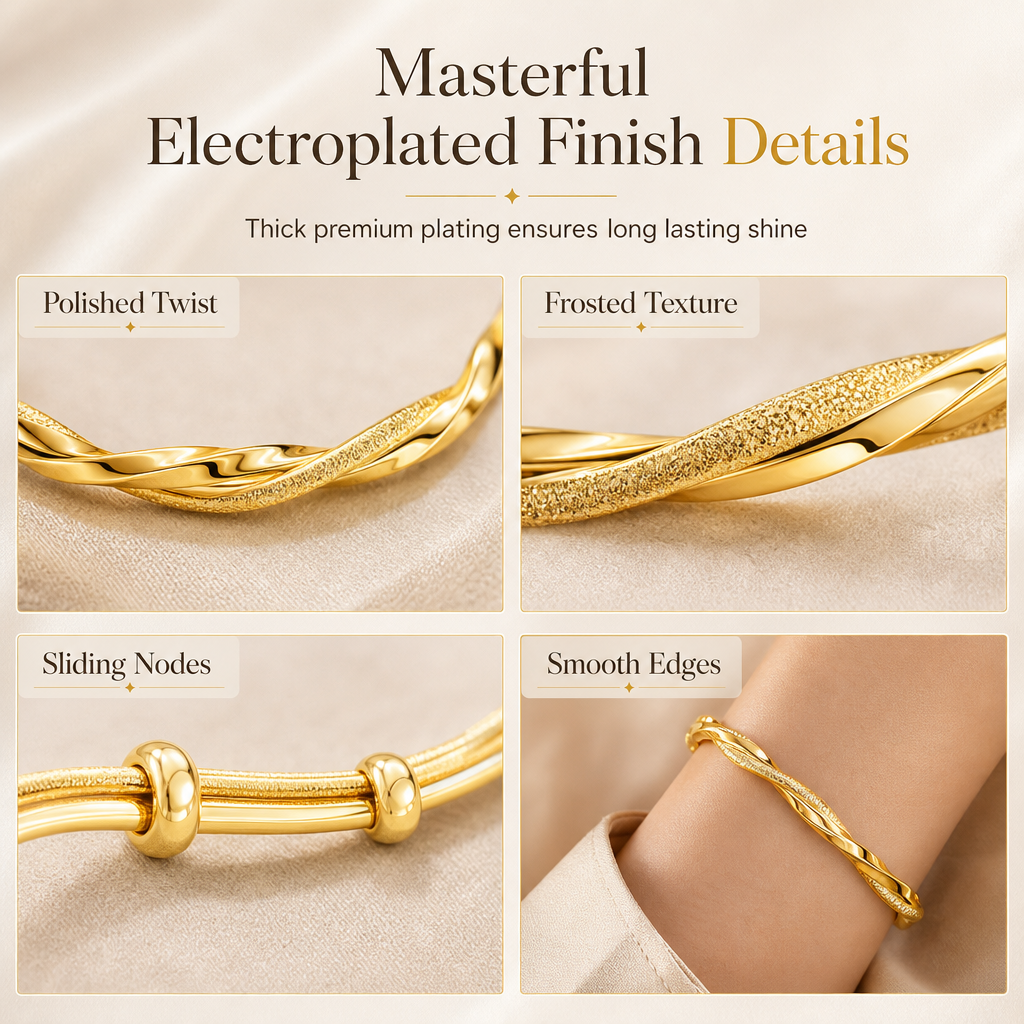 ✨ Mobius Twist Bangle – Frosted & Polished Finishes for Everyday Elegance & Evening Style ❤️🎁