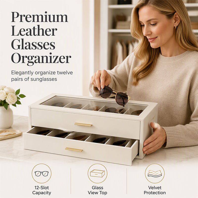 ⏳Time-Limited Special⏰2-Tier Sunglasses Organizer Box with Transparent Glass Top Display