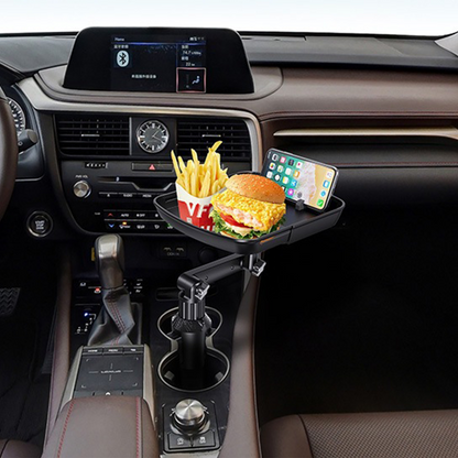 🚗 50% OFF NOW! 🍔 Car Cup Holder Tray – 360° Swivel, Extendable Surface & Phone Slot – Tool-Free Install 💪