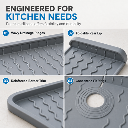 🚰 LIMITED‑TIME 50% OFF! 🌊 Silicone Faucet Splash Guard Mat – Self‑Draining Slope, Cuttable Collar & Sponge Caddy 🧼