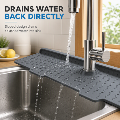 🚰 LIMITED‑TIME 50% OFF! 🌊 Silicone Faucet Splash Guard Mat – Self‑Draining Slope, Cuttable Collar & Sponge Caddy 🧼