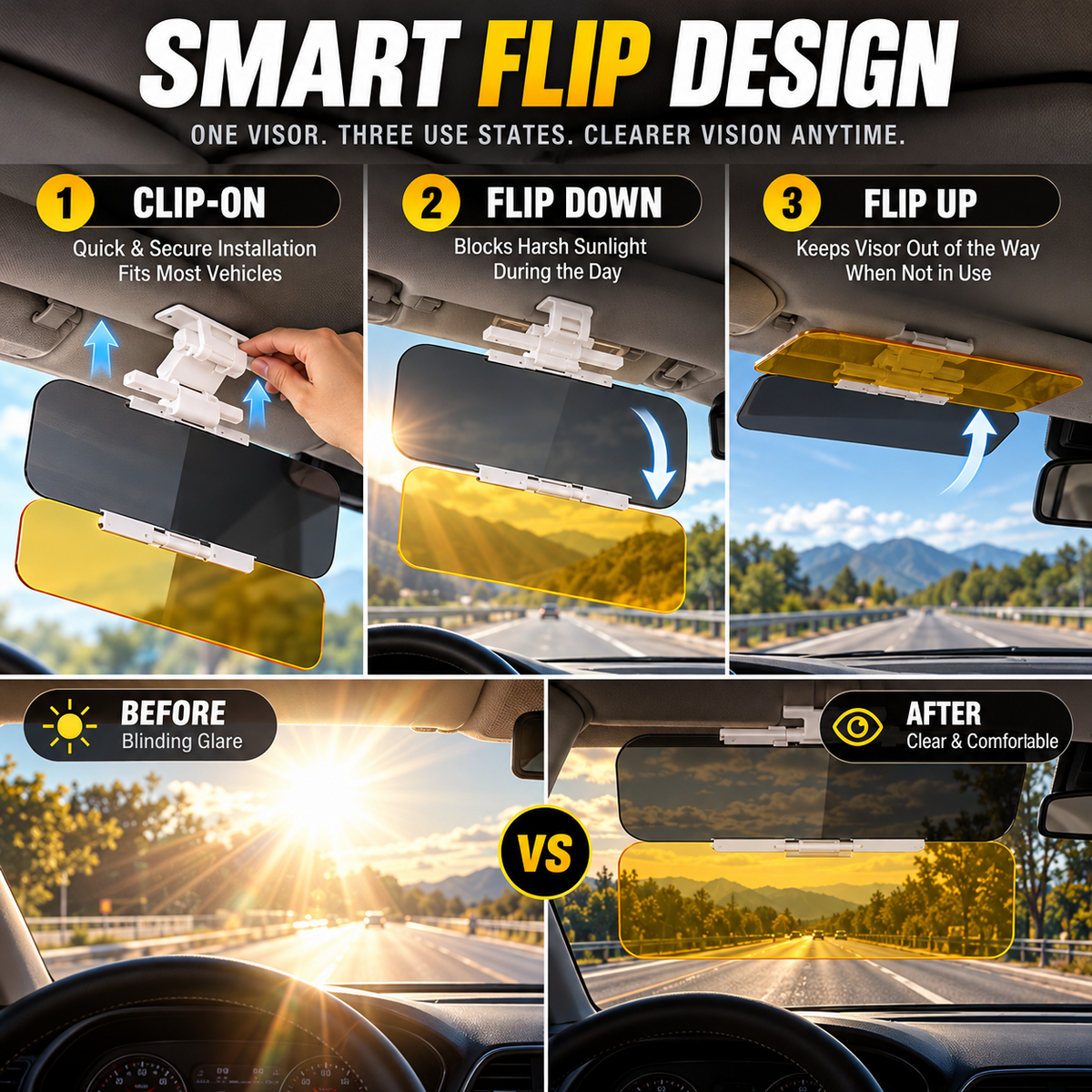⏳🔥LIMITED-TIME 50% OFF! Careluxpro Universal HD Anti-Glare Car Visor for Day & Night