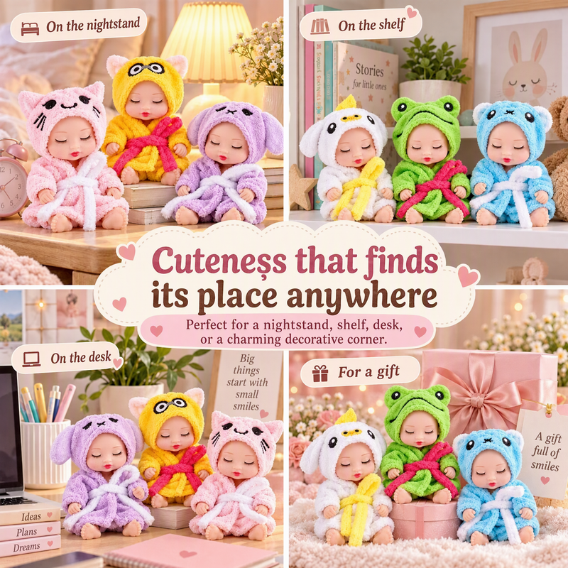 🎁50% OFF NOW! Mini Reborn Baby Dolls Set – Lifelike Realistic Tiny Dolls with Cute Animal Bathrobe Outfits, Perfect Kids Gift Box